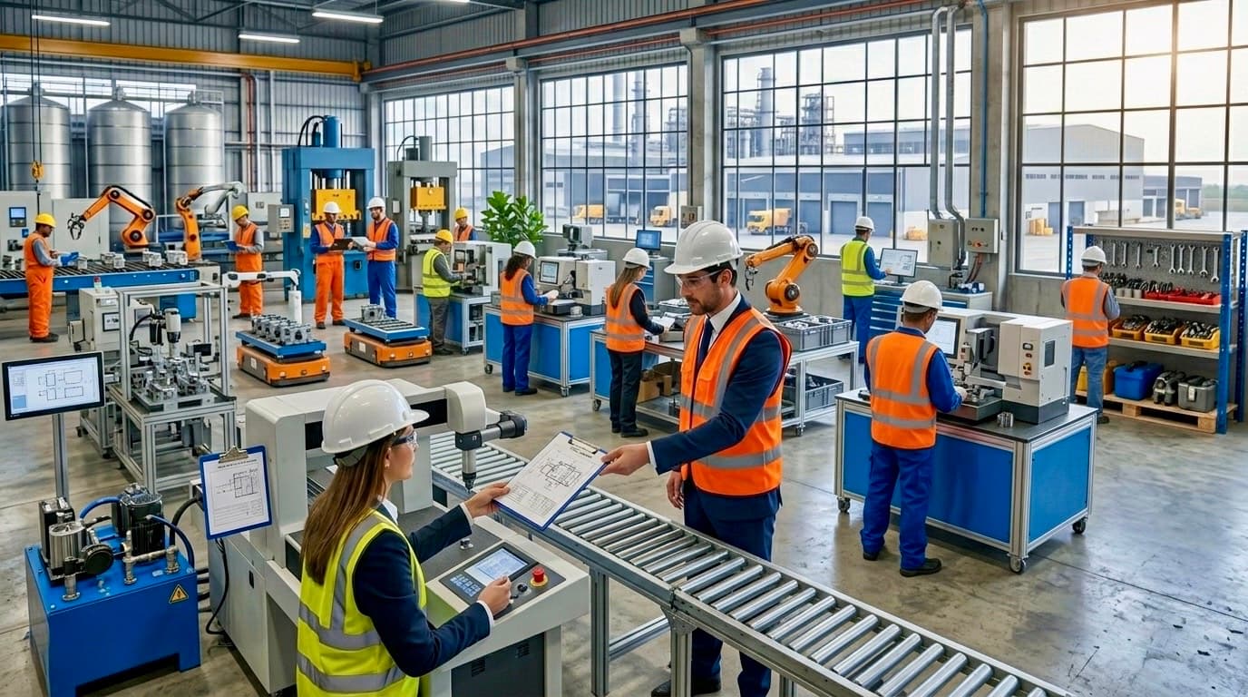 Operadores em ambiente industrial